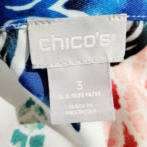 Chico’s Size 3-16/18 Button-Front Blouse Multicolor Geometric Print Long Sleeve - Picture 9 of 10